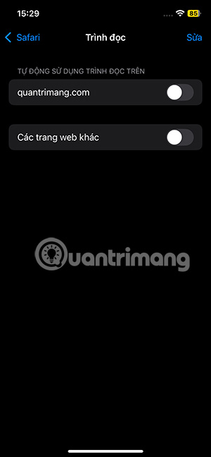 Tắt tự động bật Reader trên Safari