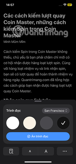 Chọn màu chế độ đọc