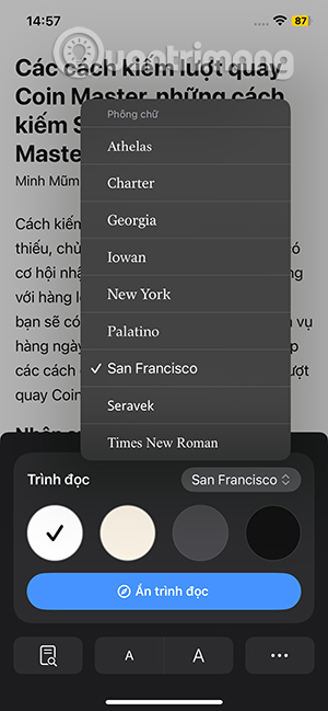 Font chữ đọc trên Safari
