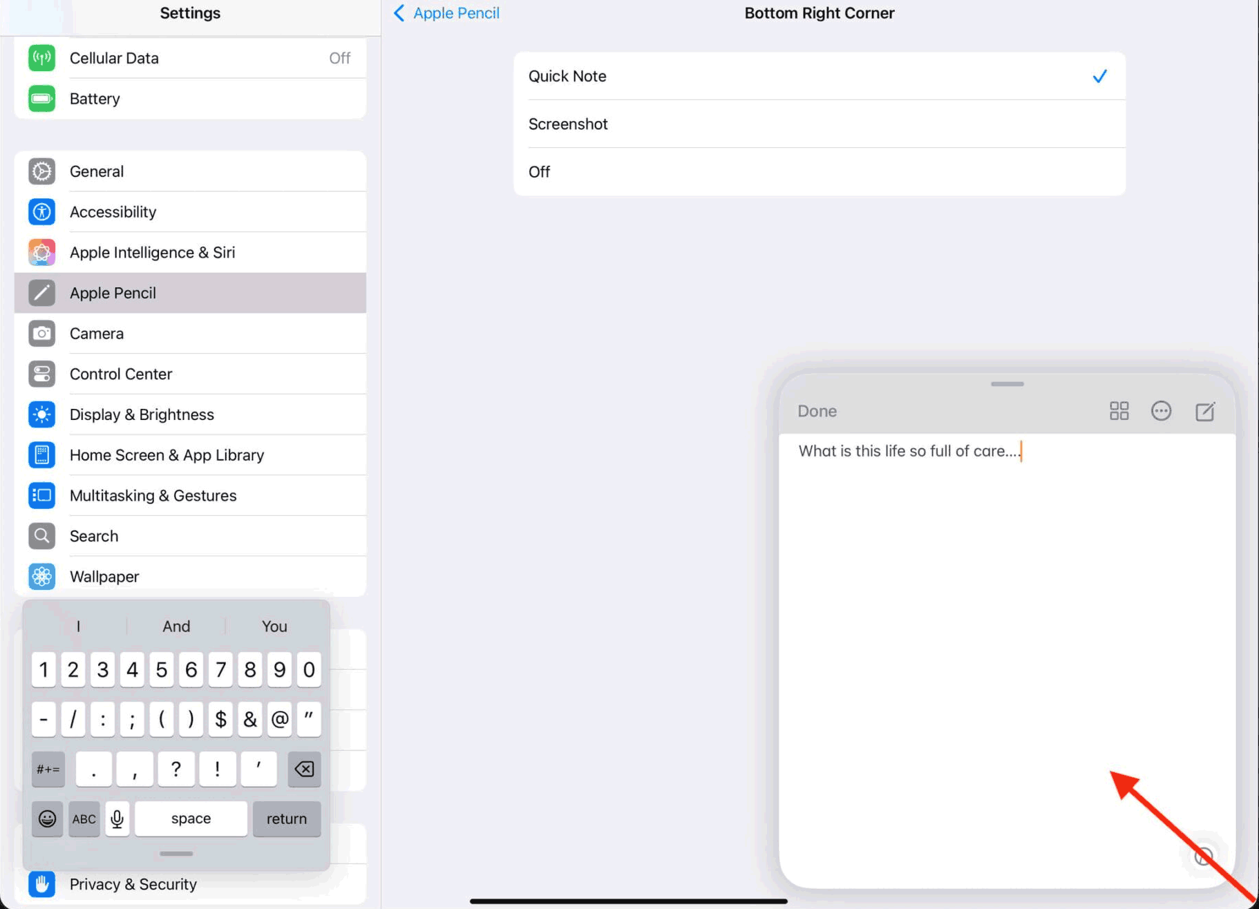 Vuốt từ góc iPad để viết ghi chú nhanh