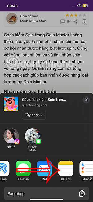Lưu trong Ghi chú