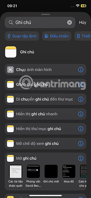Tìm phím tắt ghi chú