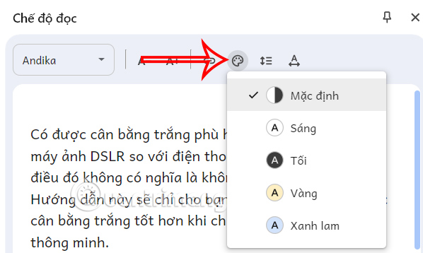 Đổi màu giao diện Reading Mode trên Chrome 