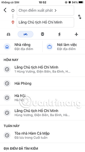 Chọn điểm đi