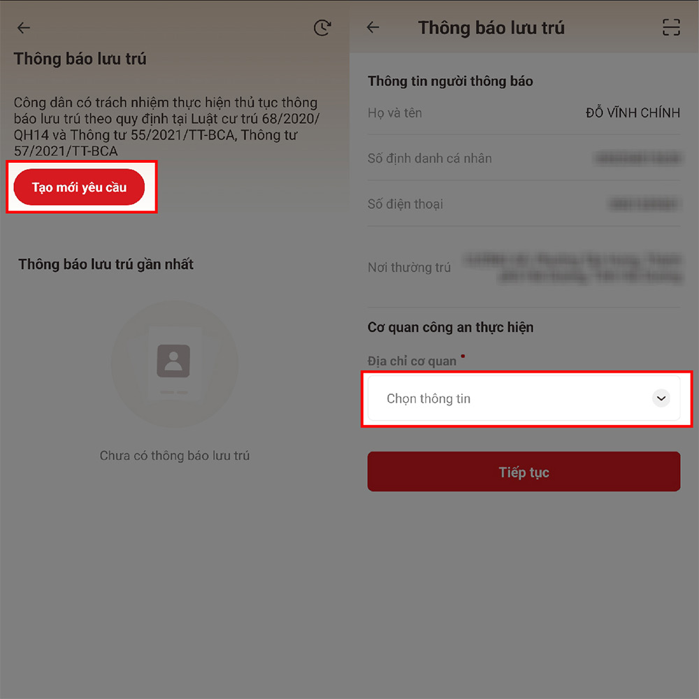 Tạo yêu cầu tục thường trú trên VNeID