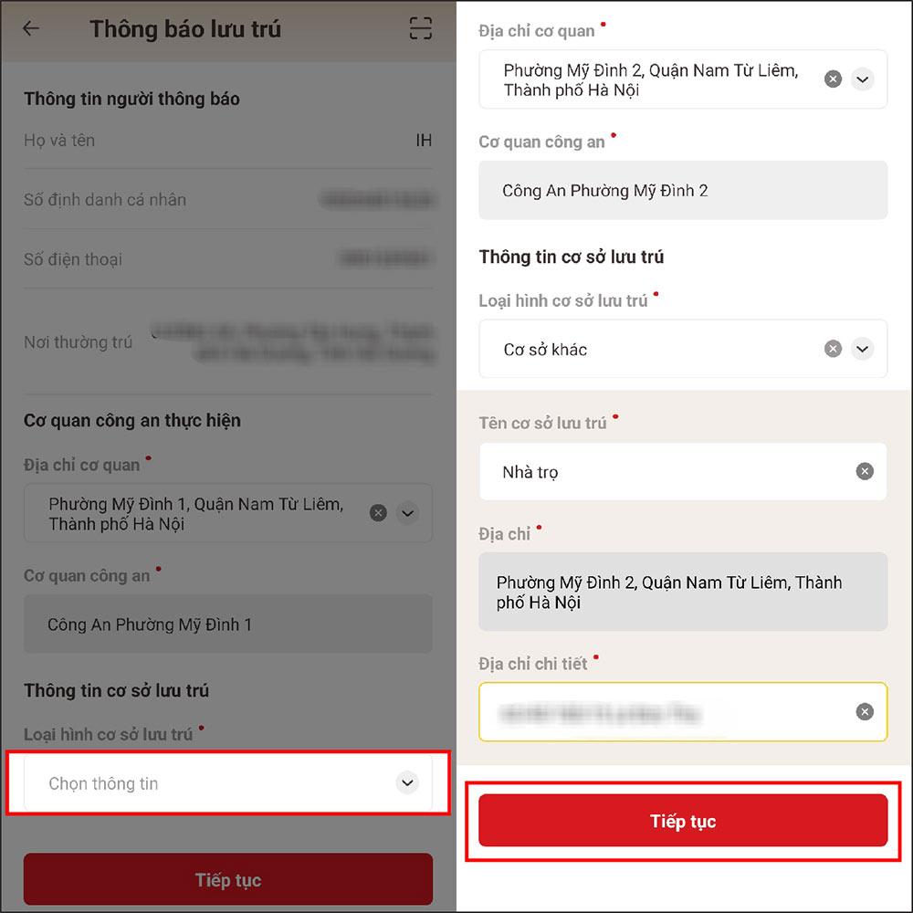 Điền thông tin làm hồ sơ