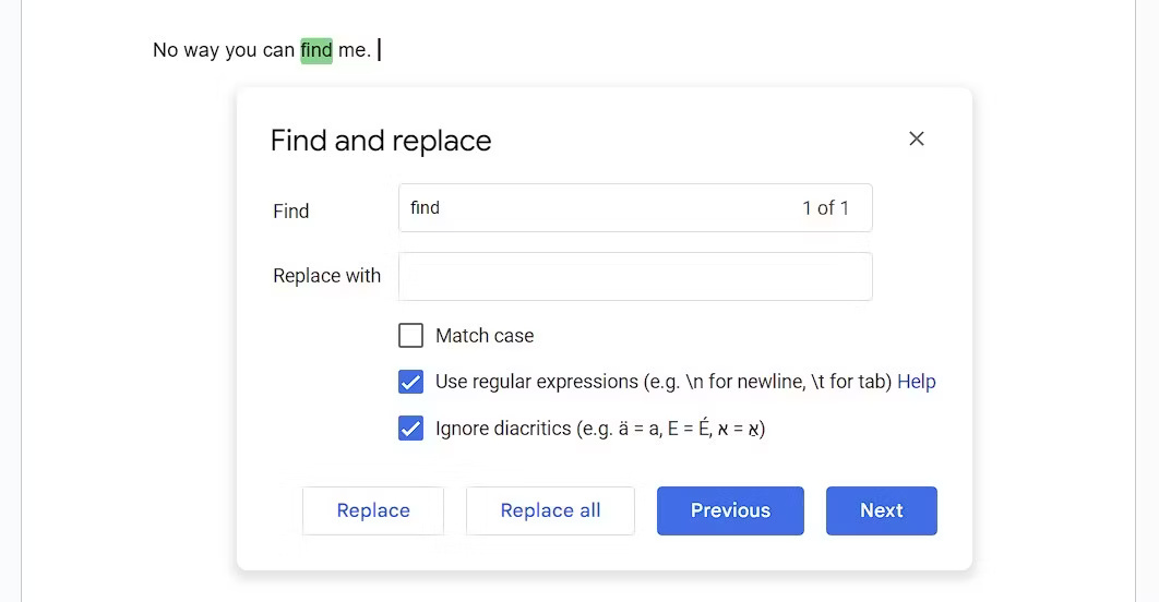 Find & Replace in Google Docs