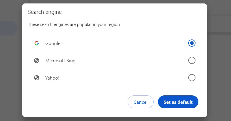 Đặt Google làm công cụ tìm kiếm mặc định trong Google Chrome.