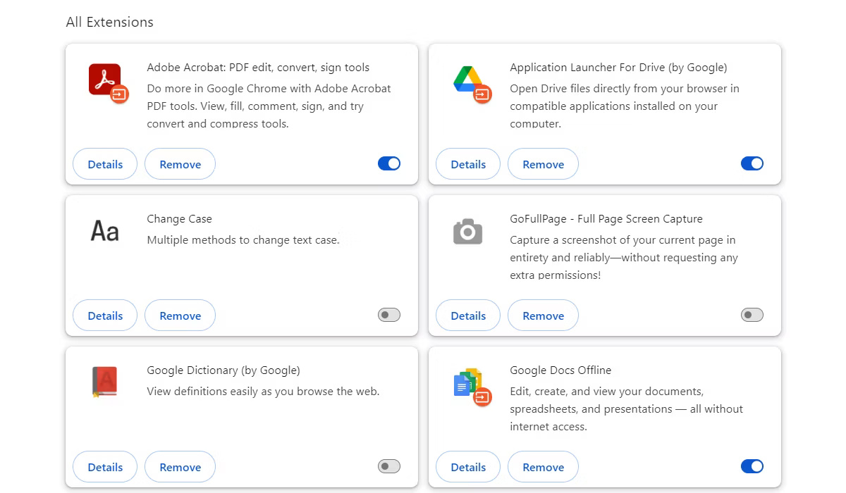Trang All extensions trong Google Chrome.