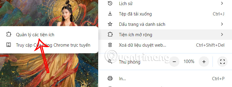 Quản lý tiện ích trên Chrome