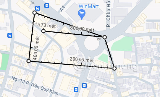 Diện tích trên Google Maps PC