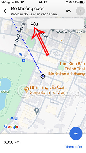 Xóa điểm đo khoảng cách Google Maps