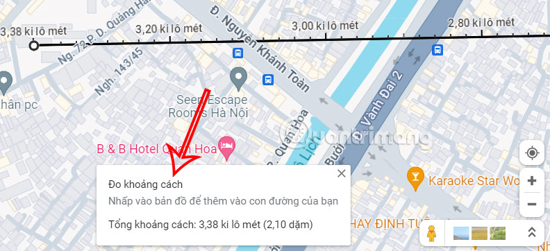 Đo khoảng cách 2 điểm trên Google Maps PC