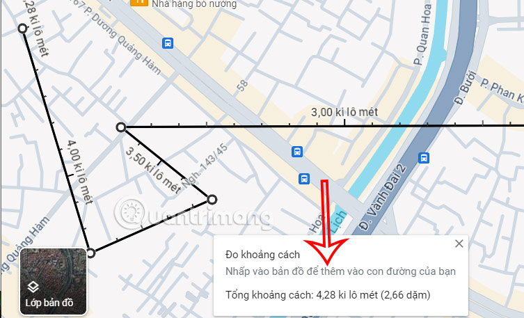 Đo khoảng cách nhiều điểm trên Google Maps PC