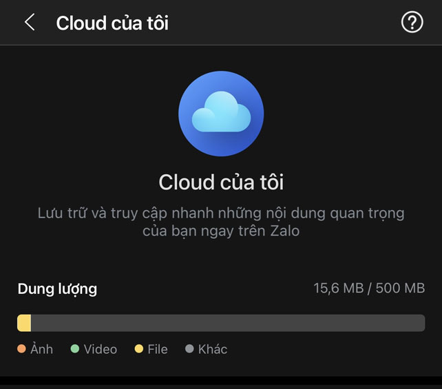 Dung lượng Cloud của Zalo giảm