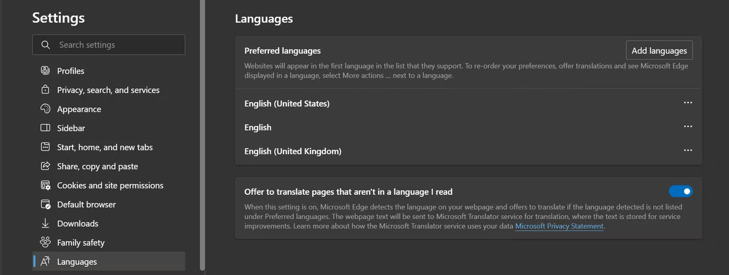 Cài đặt ngôn ngữ trong Microsoft Edge trên desktop