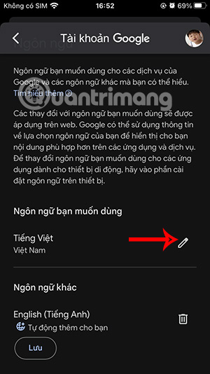 Đổi ngôn ngữ muốn dùng