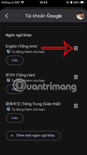 Xóa ngôn ngữ khác