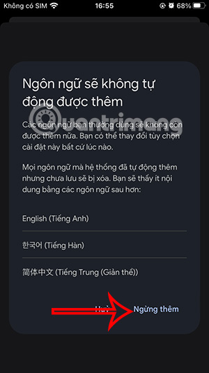 Xóa ngôn ngữ tự động thêm