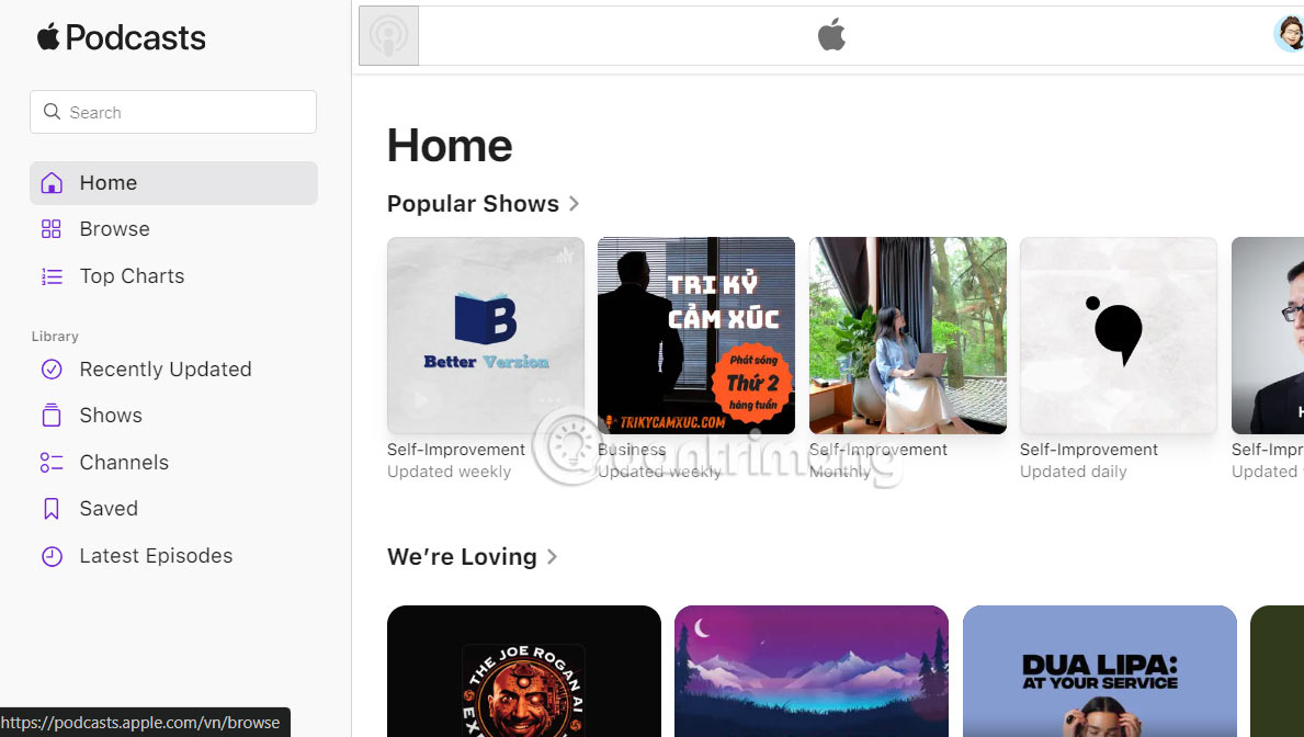 Giao diện Apple Podcasts