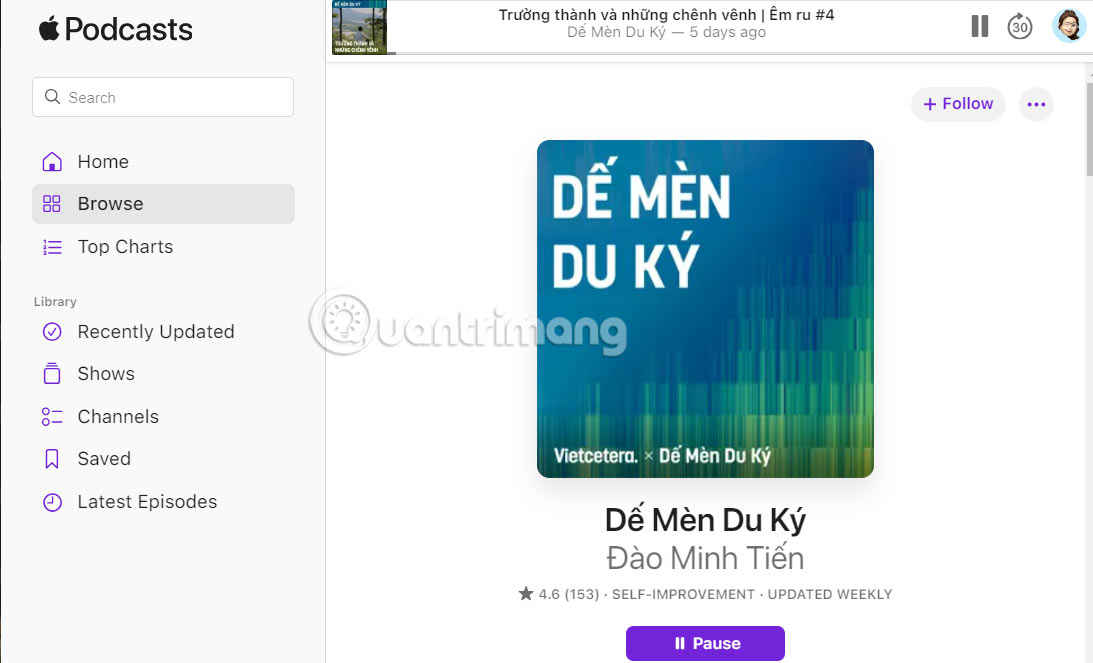 Nghe Apple Podcasts trên máy tính