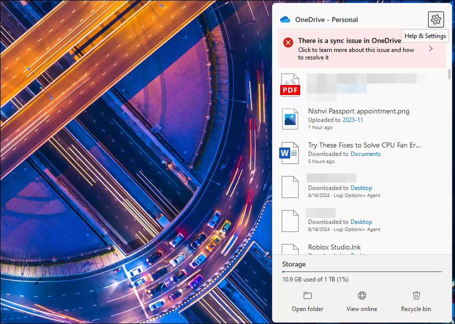 Màn hình chính OneDrive trên Windows 11