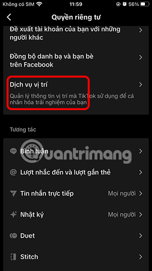 Dịch vụ vị trí trên TikTok