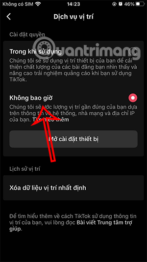 Tắt vị trí trên TikTok