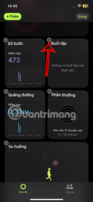 Xóa thẻ trên app Thể dục iPhone