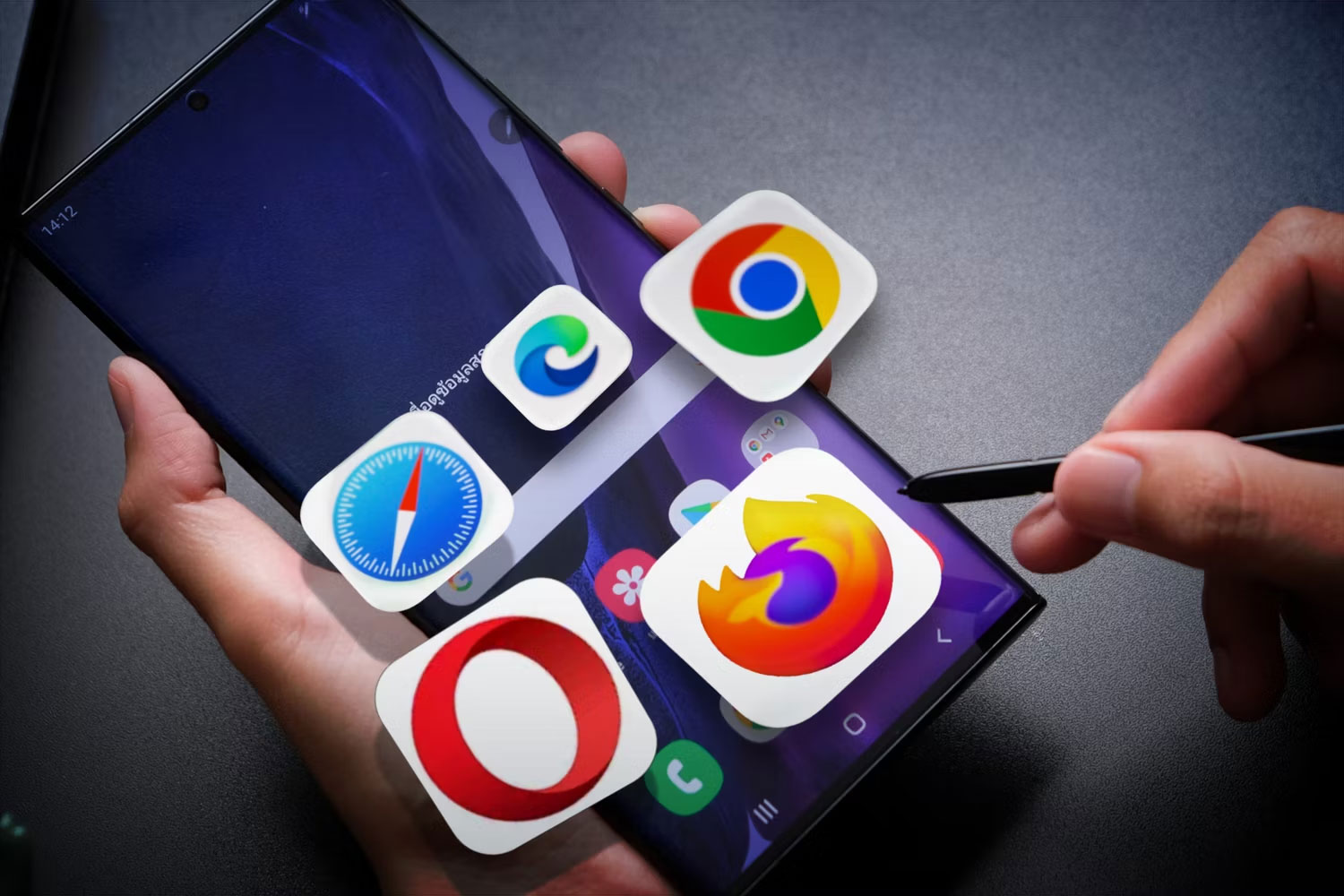 Màn hình chính với các logo trình duyệt web khác nhau