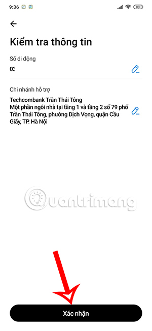 Xác nhận số điện thoại liên hệ