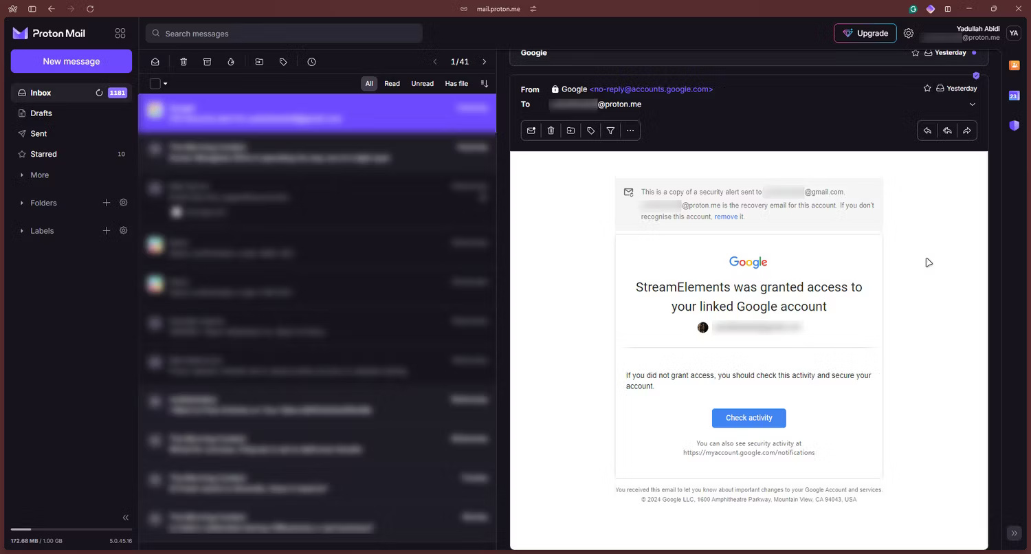 Giao diện người dùng của ProtonMail