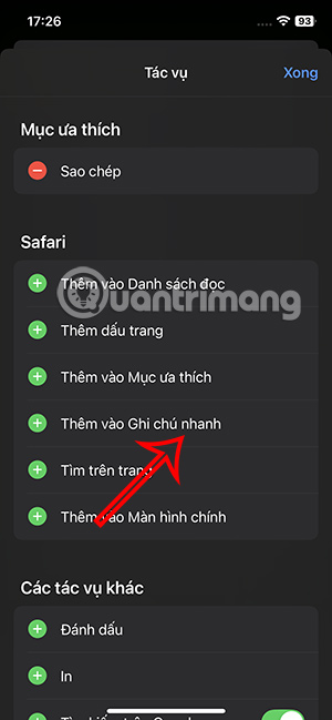 Thêm tác vụ ghi chú nhanh