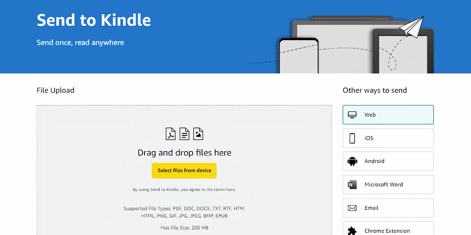 Kéo và thả file để Send to Kindle qua web