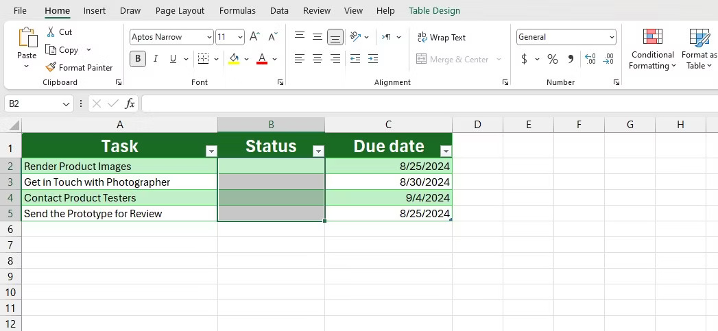 Mẫu trình theo dõi tác vụ trong Excel