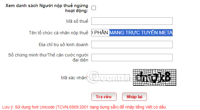 Điền thông tin tên doanh nghiệp