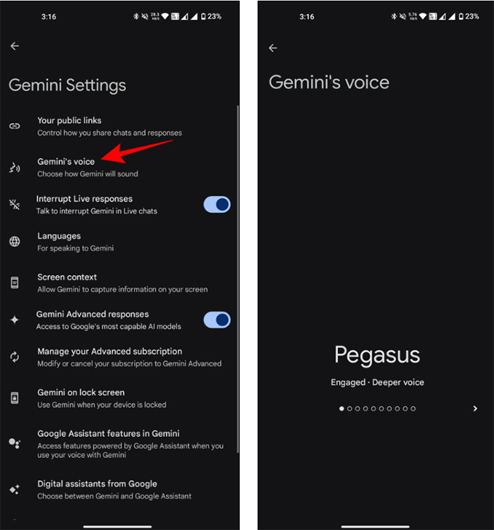 Đổi giọng nói Gemini Live