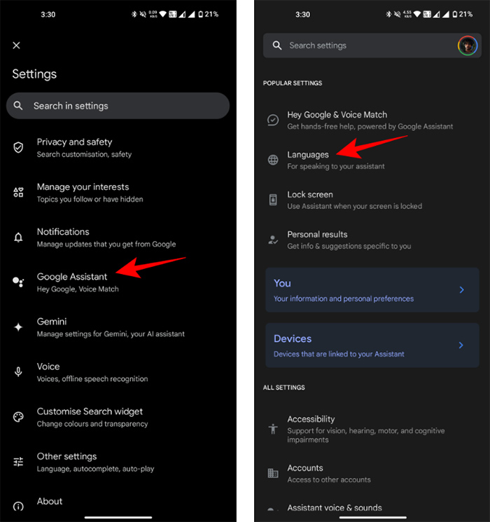 Chỉnh ngôn ngữ Gemini Live