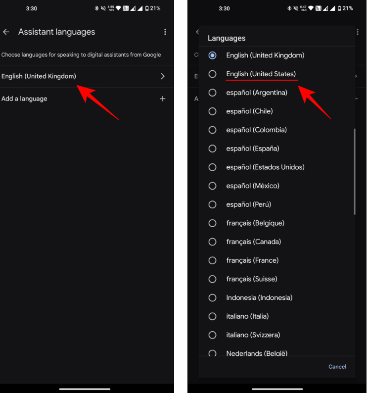 Chọn ngôn ngữ Anh cho Gemini Live