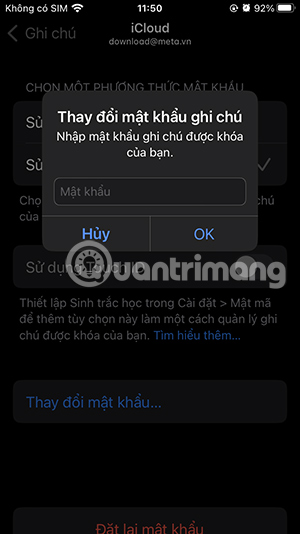 Nhập mật khẩu ghi chú