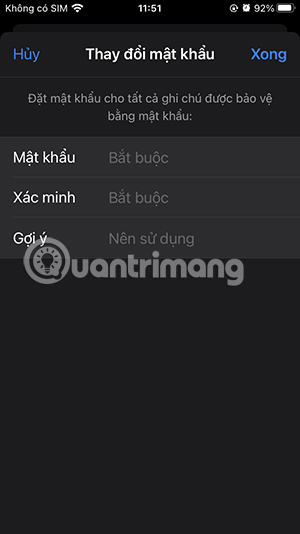Mật khẩu mới ghi chú