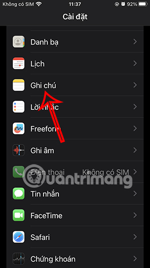 Cài đặt Ghi chú