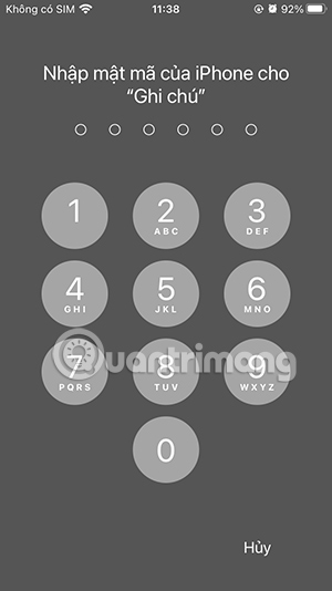 Điền mật khẩu ghi chú iPhone