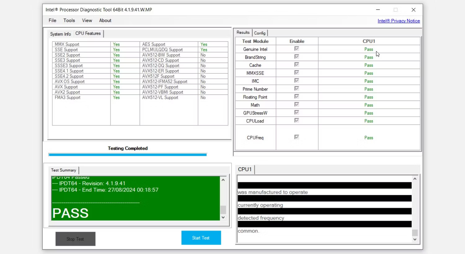 Sử dụng Intel Diagnostic Tool trên Windows