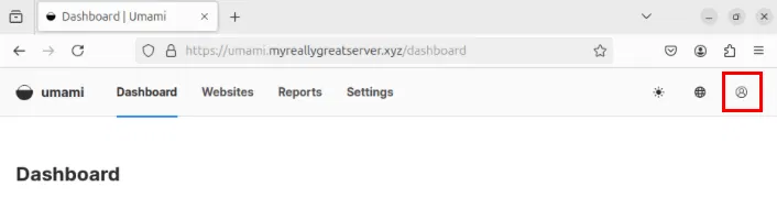 Location of the profile picture icon on the Umami dashboard.