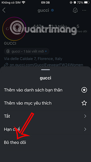 Hủy theo dõi tài khoản Instagram