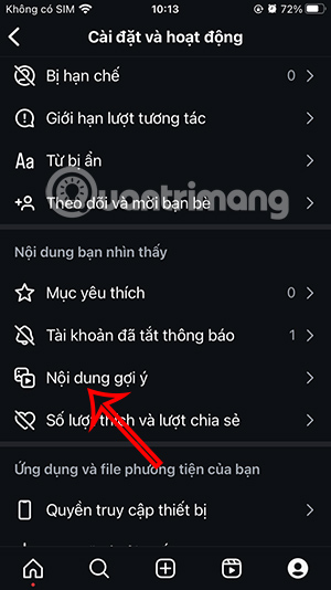 Nội dung gợi ý trên Instagram