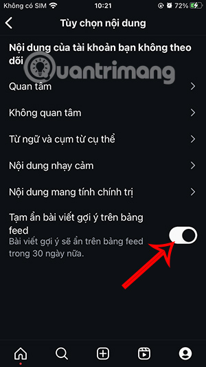 Tạm ẩn bài viết khám phá trên Instagram