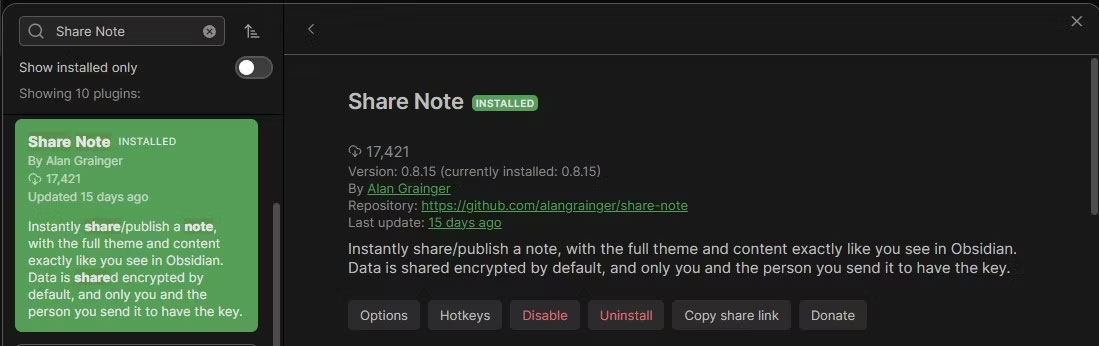 Cài đặt Share Note cho Obsidian