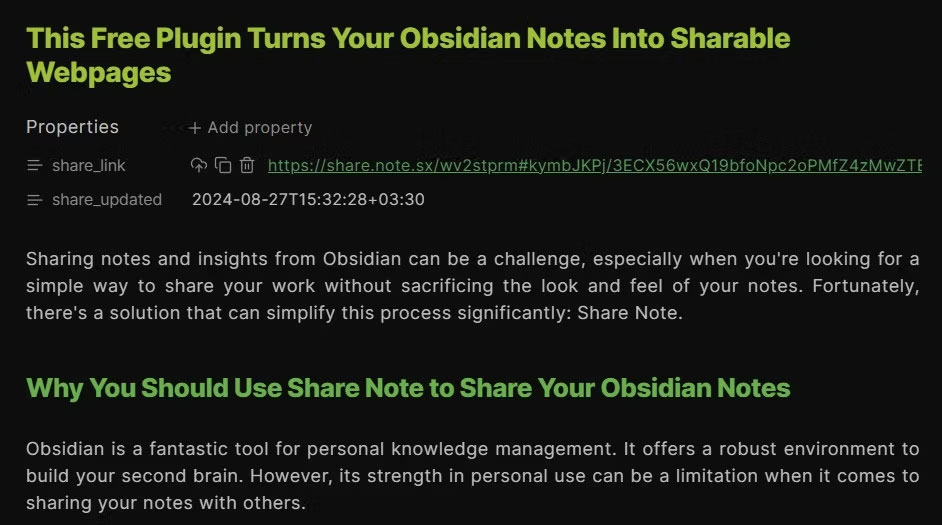 Chia sẻ thuộc tính cho ghi chú trong Obsidian